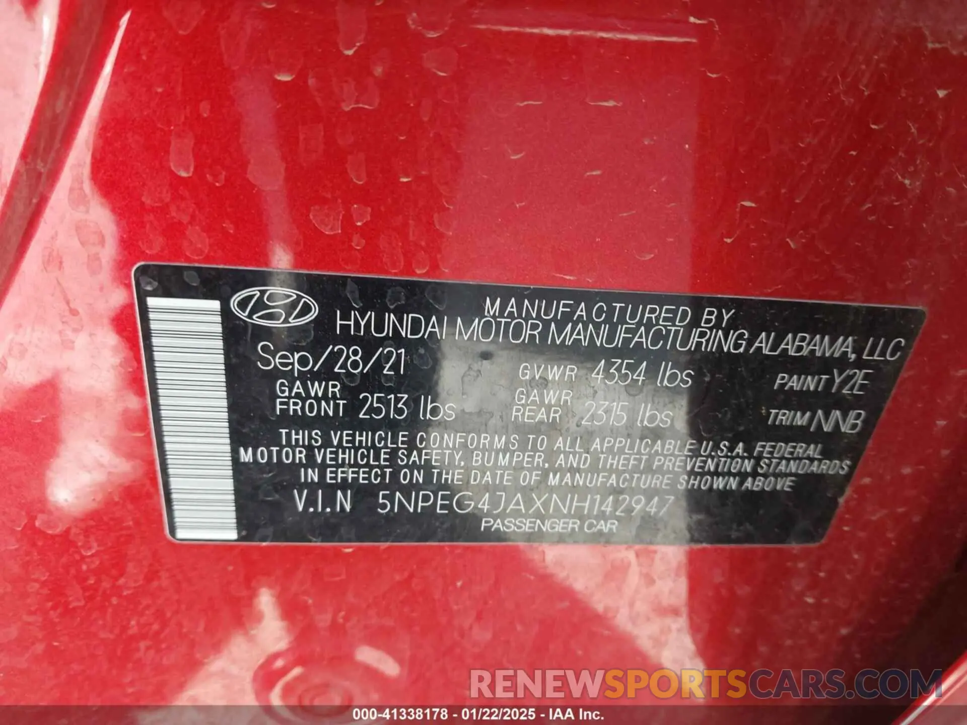 9 fotografías del automóvil dañado 5NPEG4JAXNH142947 HYUNDAI SONATA 2022