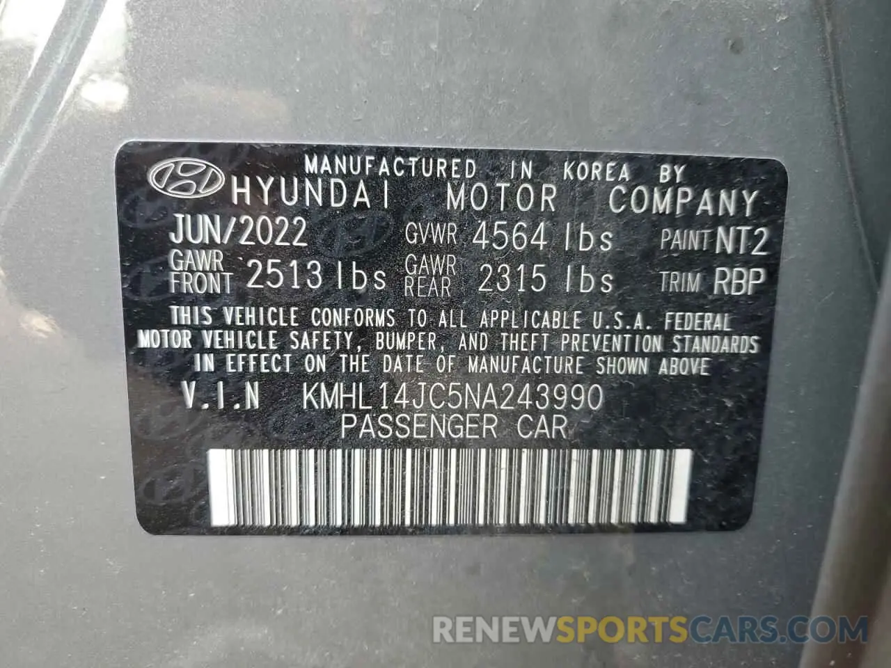 14 fotografías del automóvil dañado KMHL14JC5NA243990 HYUNDAI SONATA 2022
