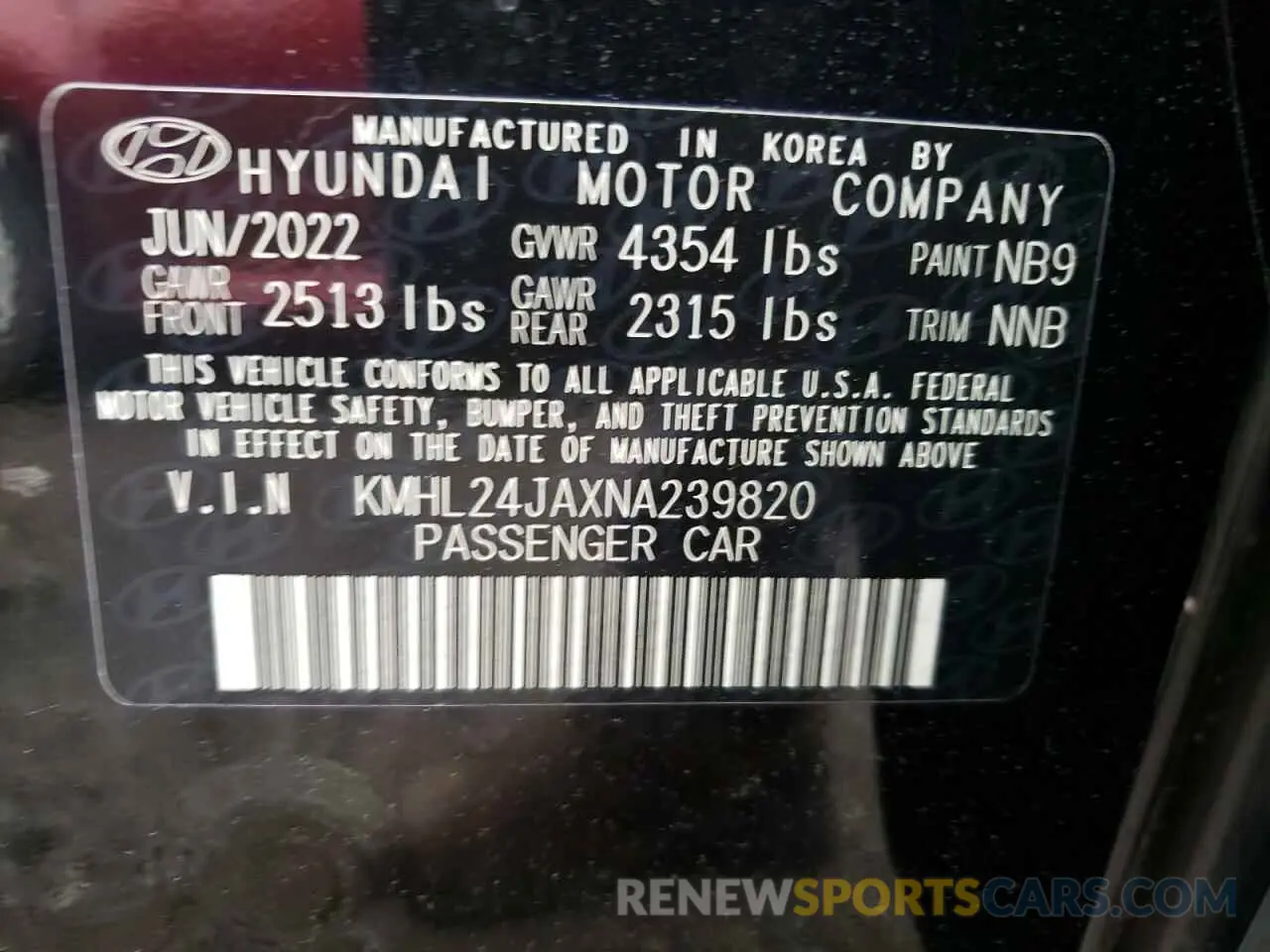 12 fotografías del automóvil dañado KMHL24JAXNA239820 HYUNDAI SONATA 2022