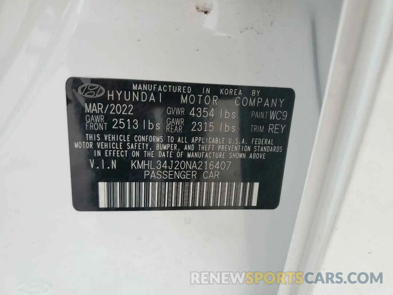 12 fotografías del automóvil dañado KMHL34J20NA216407 HYUNDAI SONATA 2022