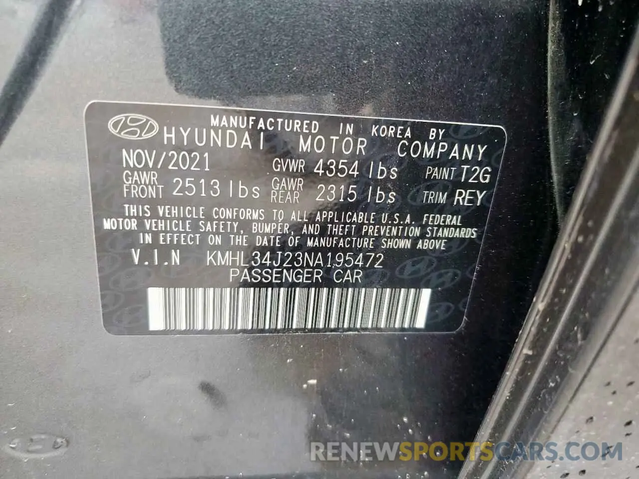 12 fotografías del automóvil dañado KMHL34J23NA195472 HYUNDAI SONATA 2022
