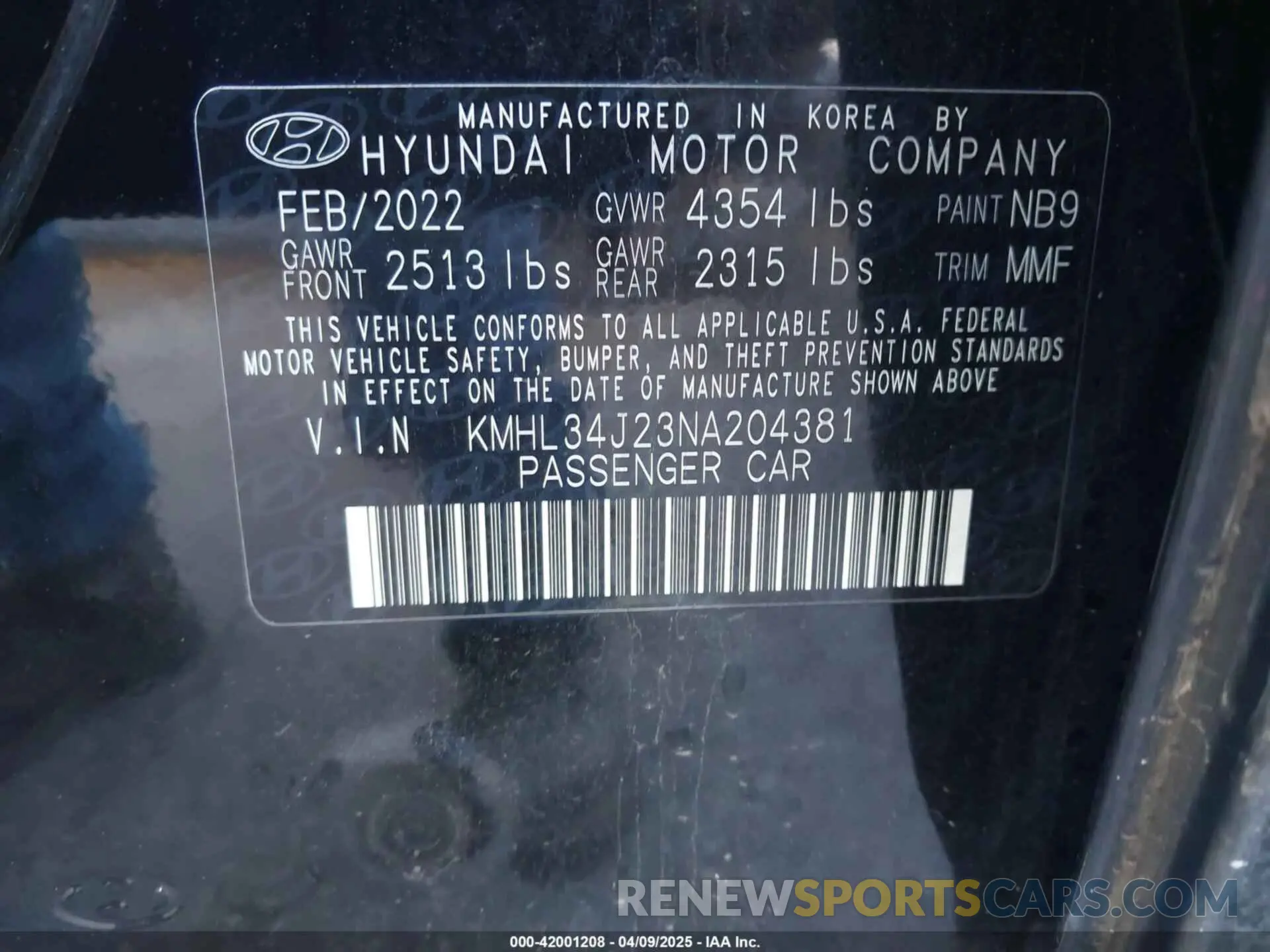 9 fotografías del automóvil dañado KMHL34J23NA204381 HYUNDAI SONATA 2022