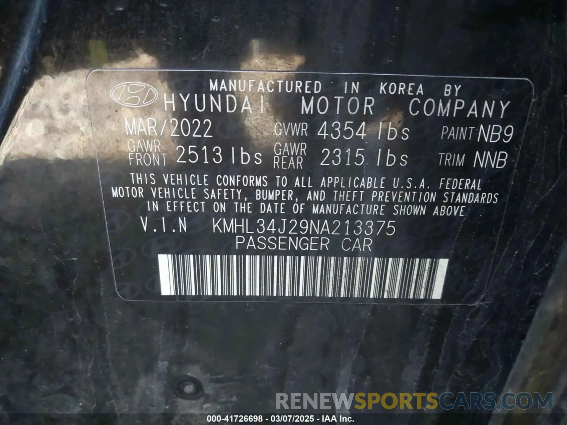 9 fotografías del automóvil dañado KMHL34J29NA213375 HYUNDAI SONATA 2022
