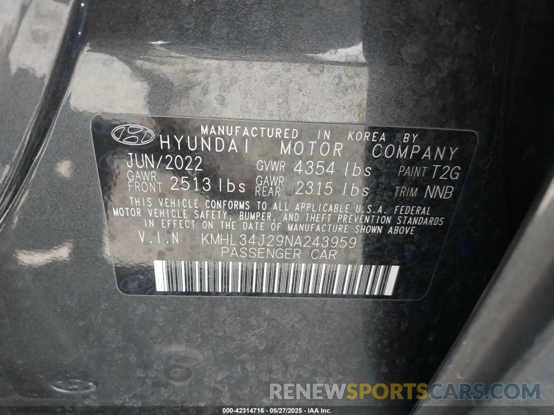 9 fotografías del automóvil dañado KMHL34J29NA243959 HYUNDAI SONATA 2022