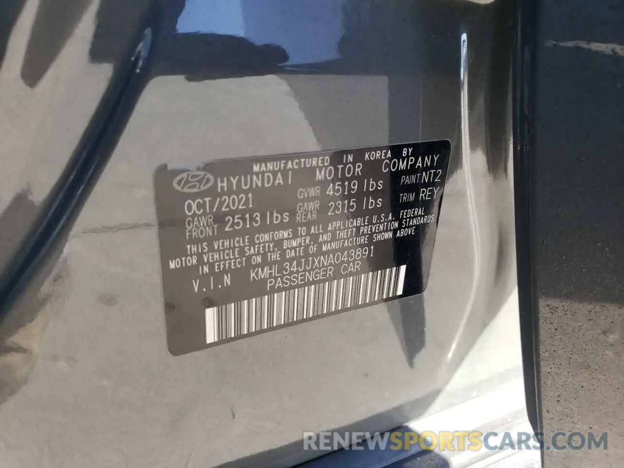 15 fotografías del automóvil dañado KMHL34JJXNA043891 HYUNDAI SONATA 2022