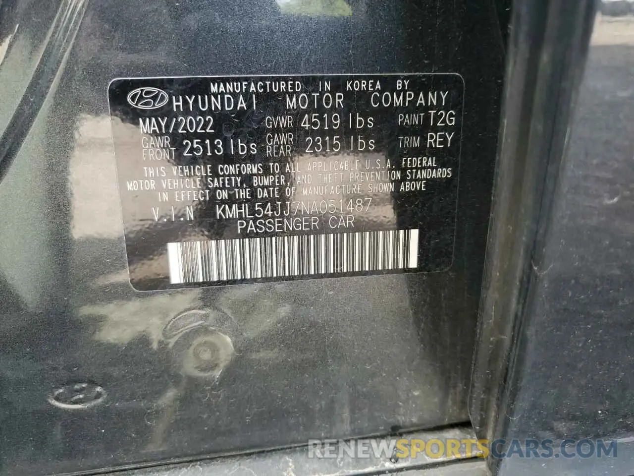 13 fotografías del automóvil dañado KMHL54JJ7NA051487 HYUNDAI SONATA 2022