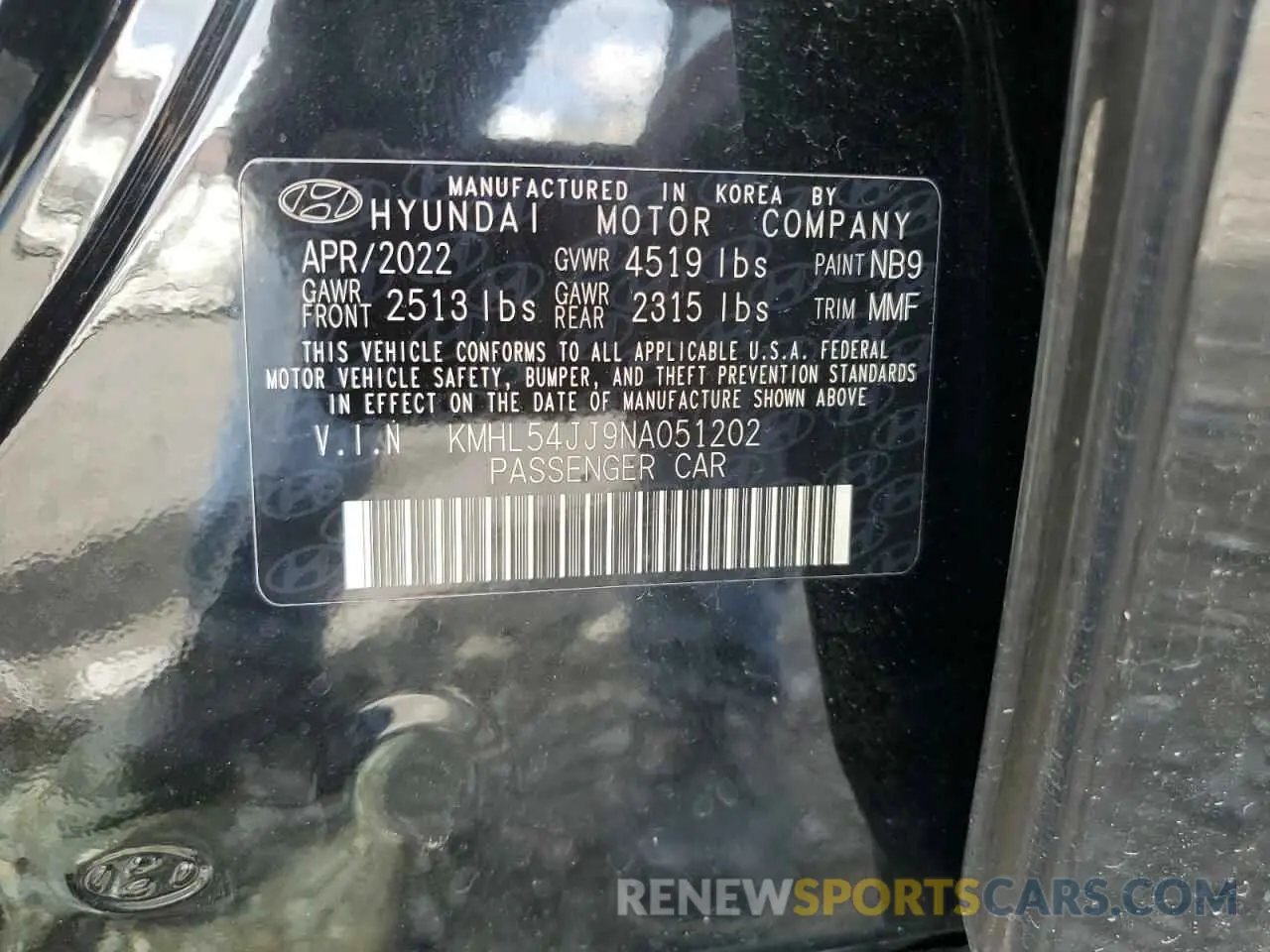 13 fotografías del automóvil dañado KMHL54JJ9NA051202 HYUNDAI SONATA 2022