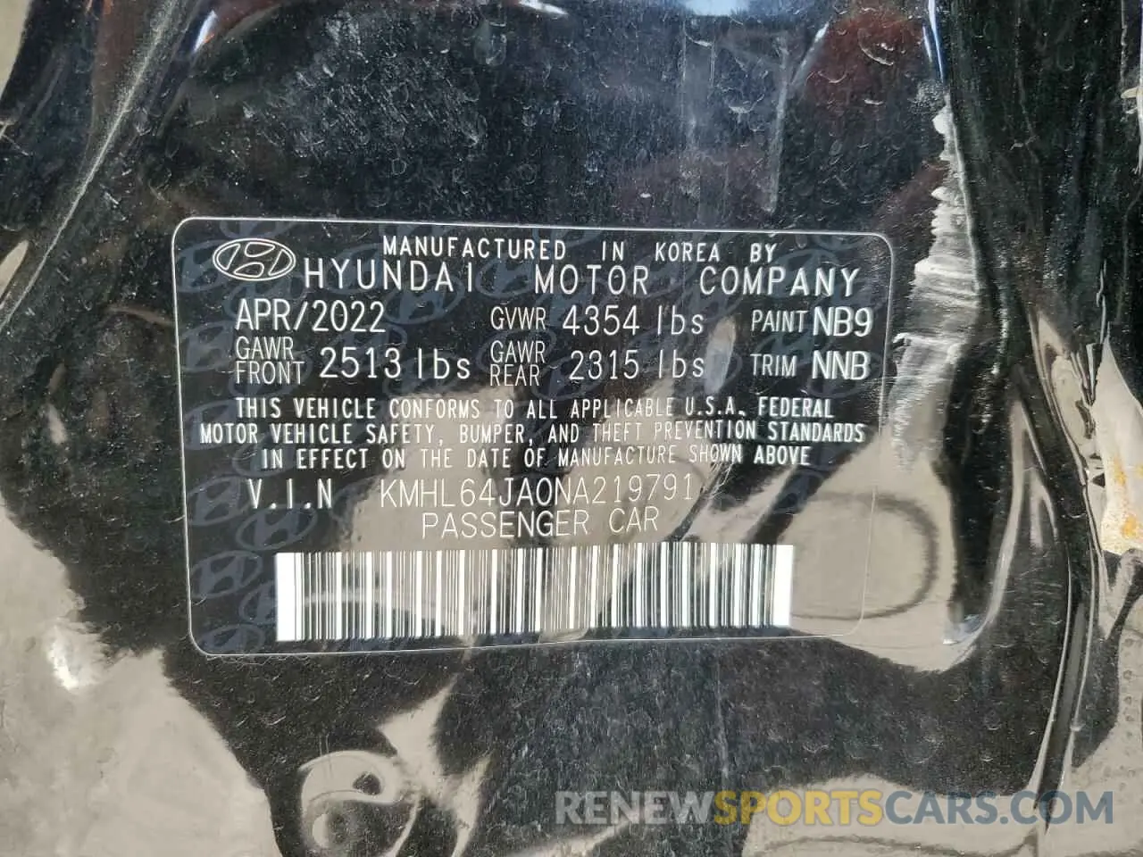 12 fotografías del automóvil dañado KMHL64JA0NA219791 HYUNDAI SONATA 2022
