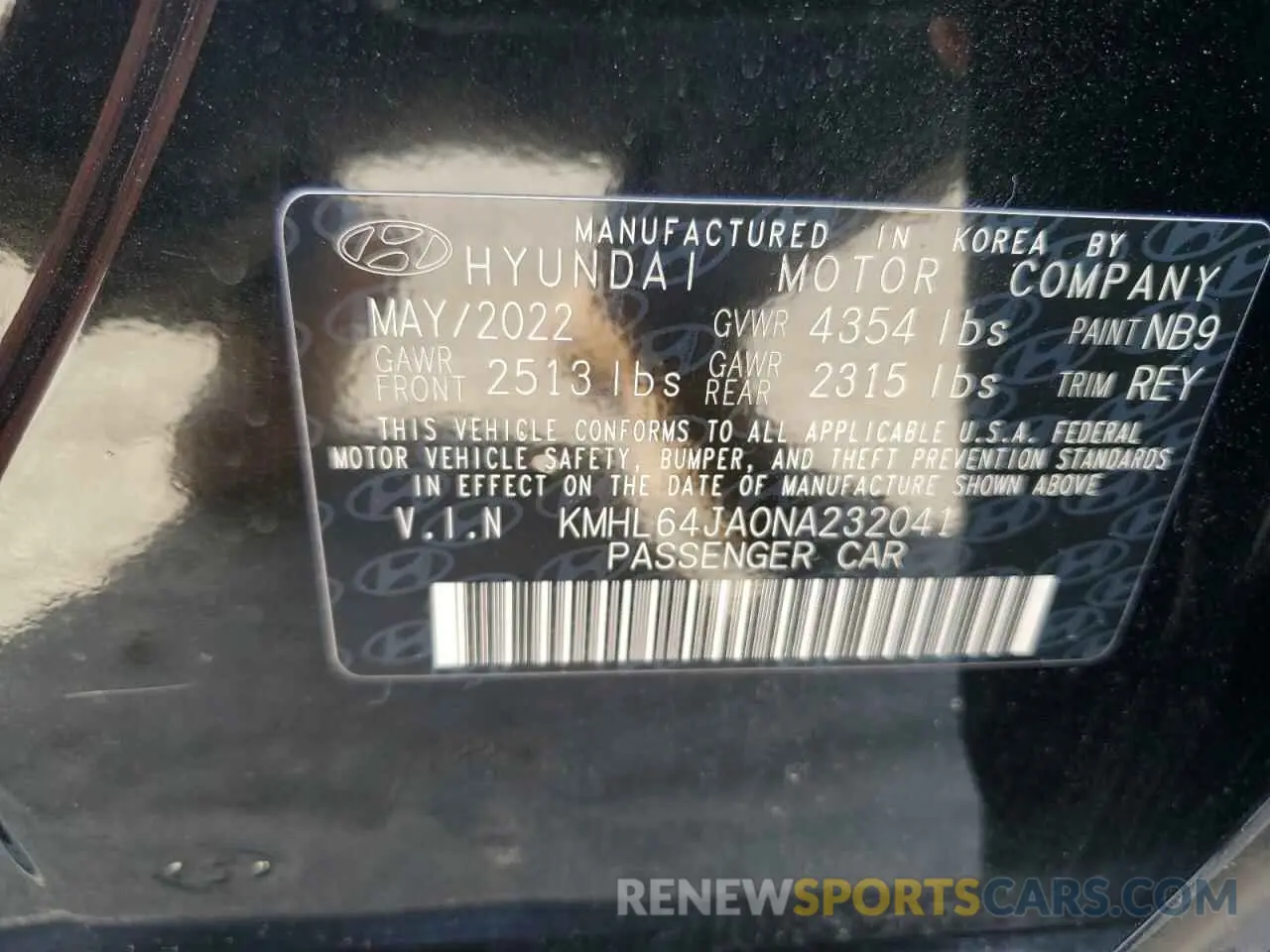 12 fotografías del automóvil dañado KMHL64JA0NA232041 HYUNDAI SONATA 2022