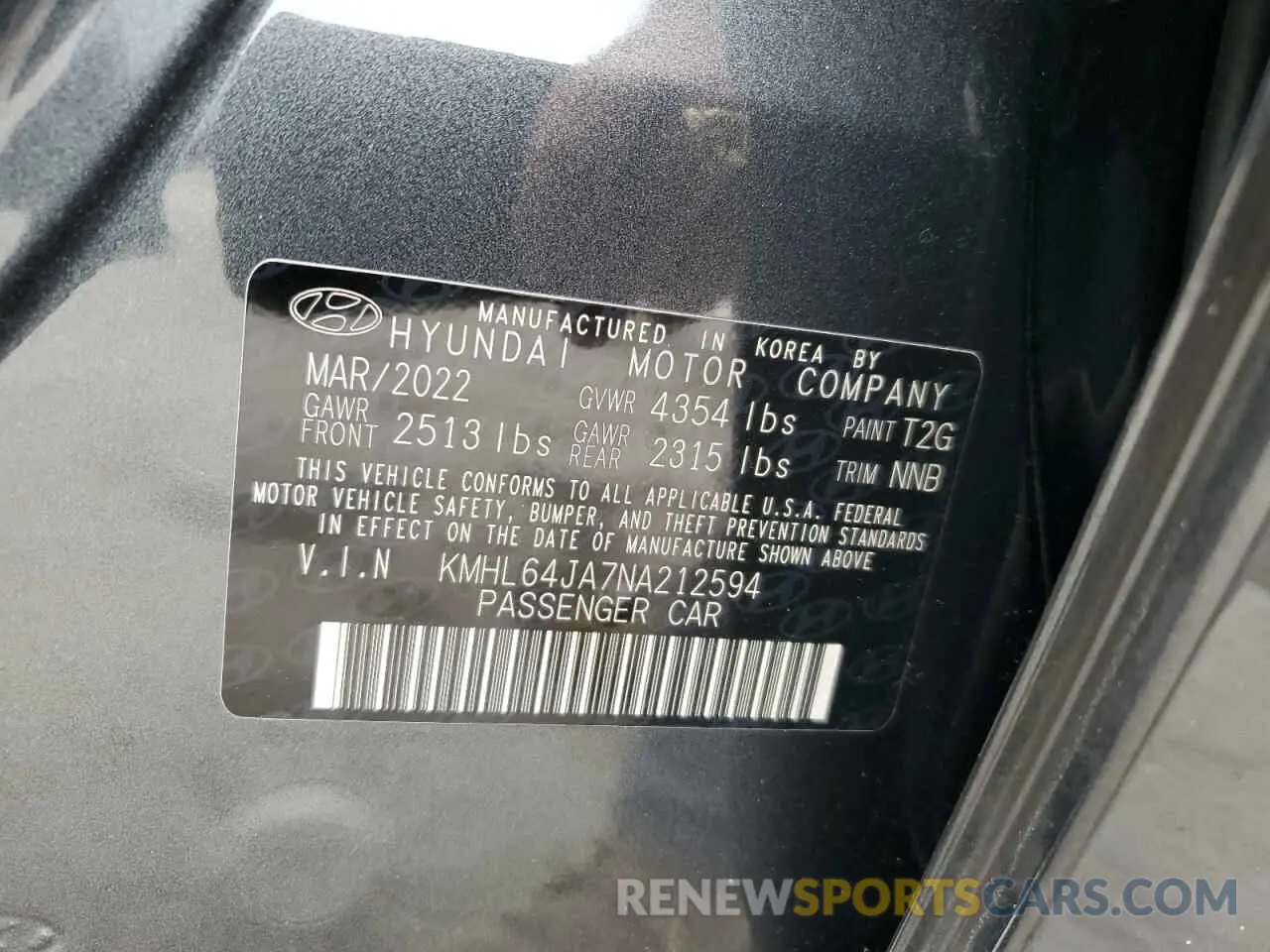 12 fotografías del automóvil dañado KMHL64JA7NA212594 HYUNDAI SONATA 2022