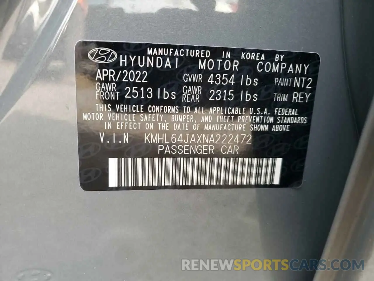 12 fotografías del automóvil dañado KMHL64JAXNA222472 HYUNDAI SONATA 2022