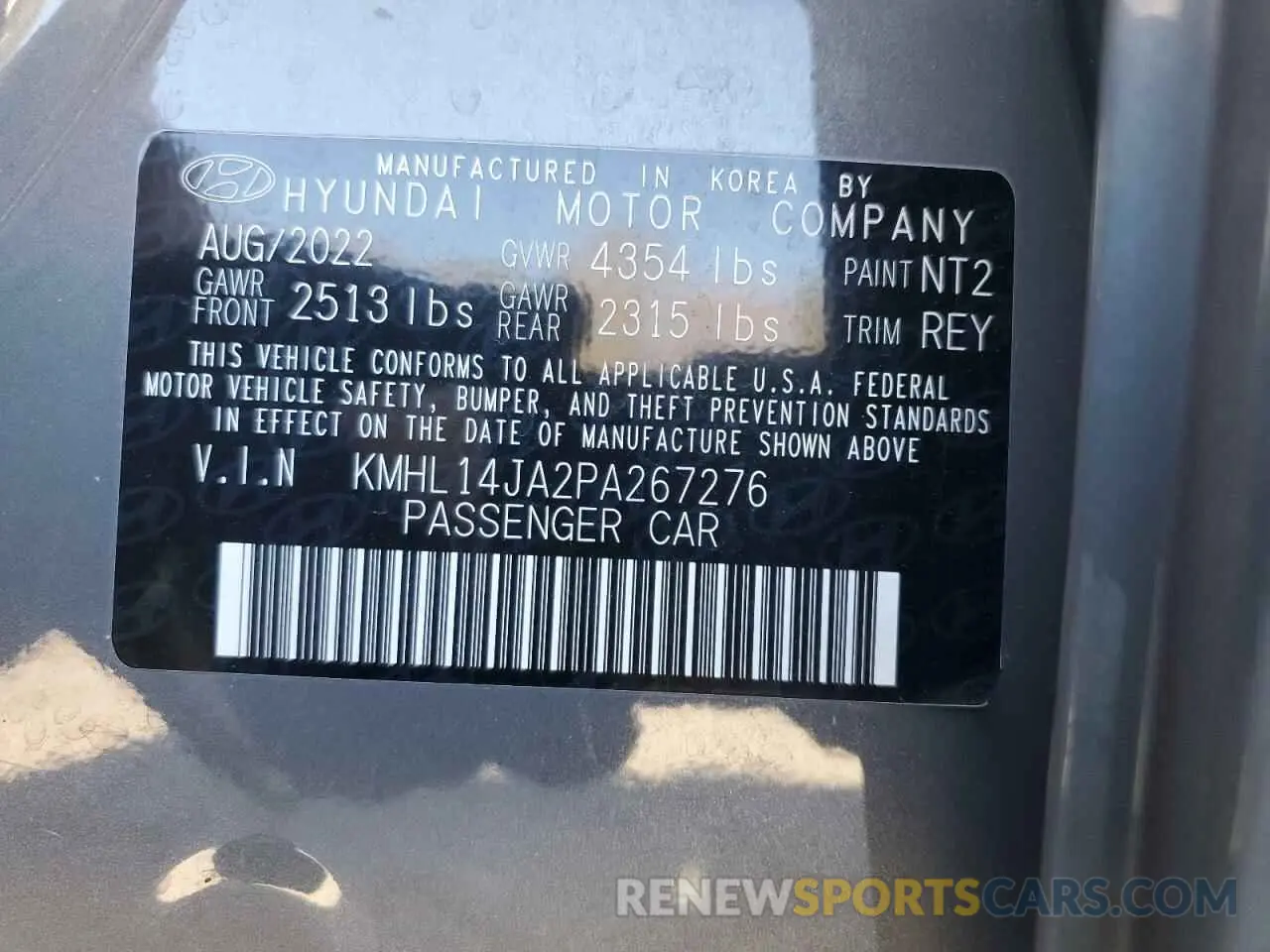 13 fotografías del automóvil dañado KMHL14JA2PA267276 HYUNDAI SONATA 2023