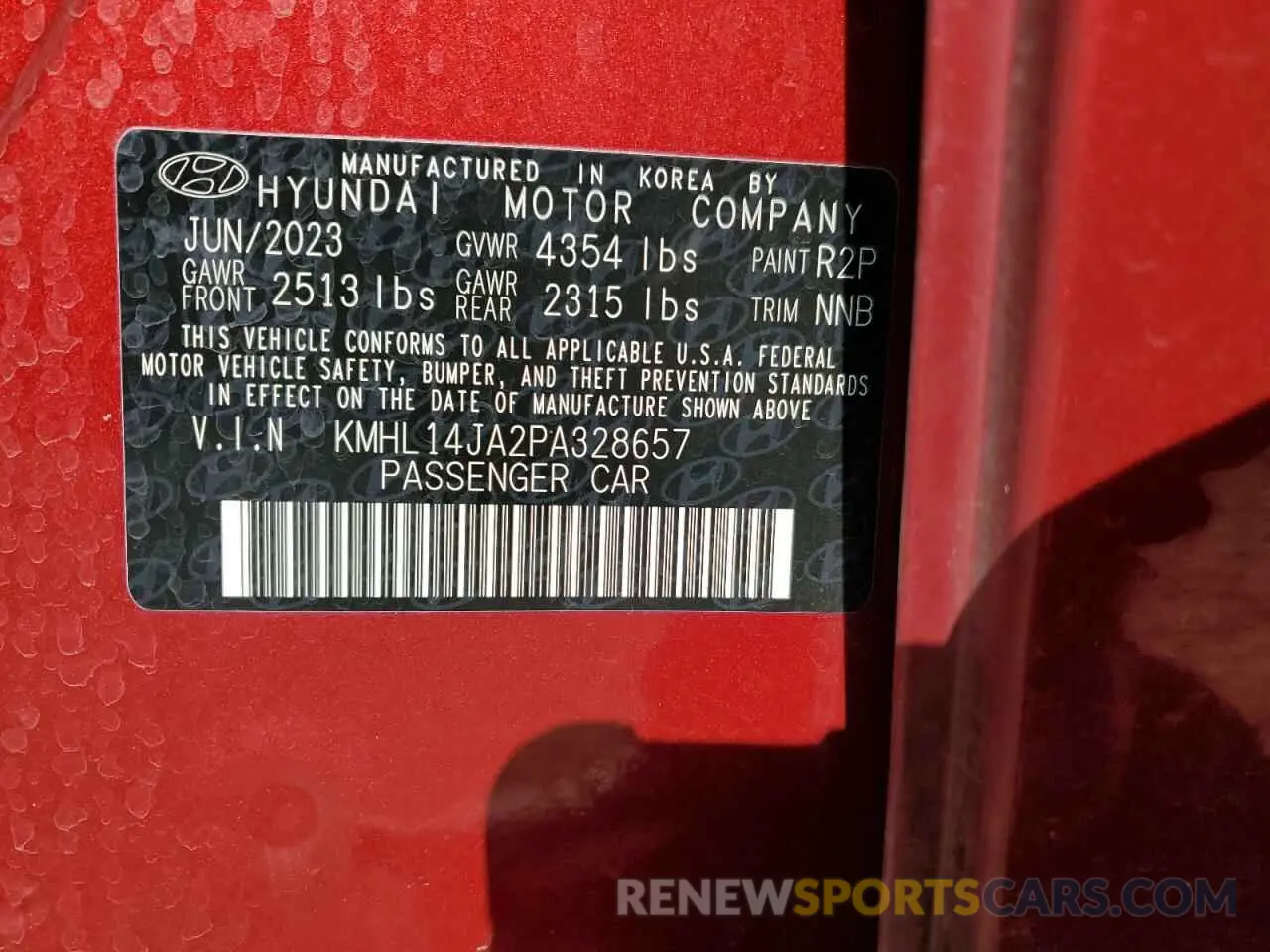 14 fotografías del automóvil dañado KMHL14JA2PA328657 HYUNDAI SONATA 2023