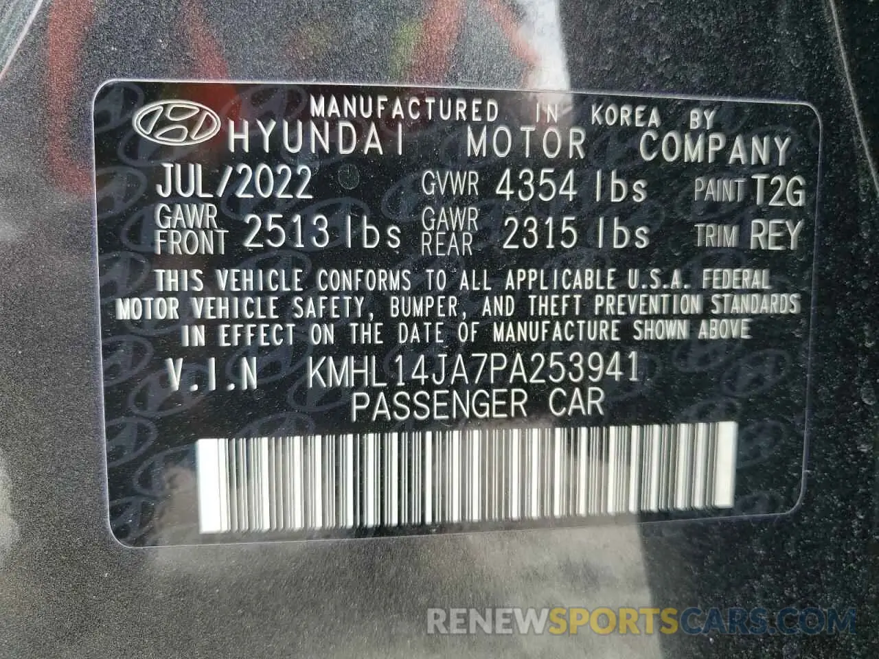 12 fotografías del automóvil dañado KMHL14JA7PA253941 HYUNDAI SONATA 2023