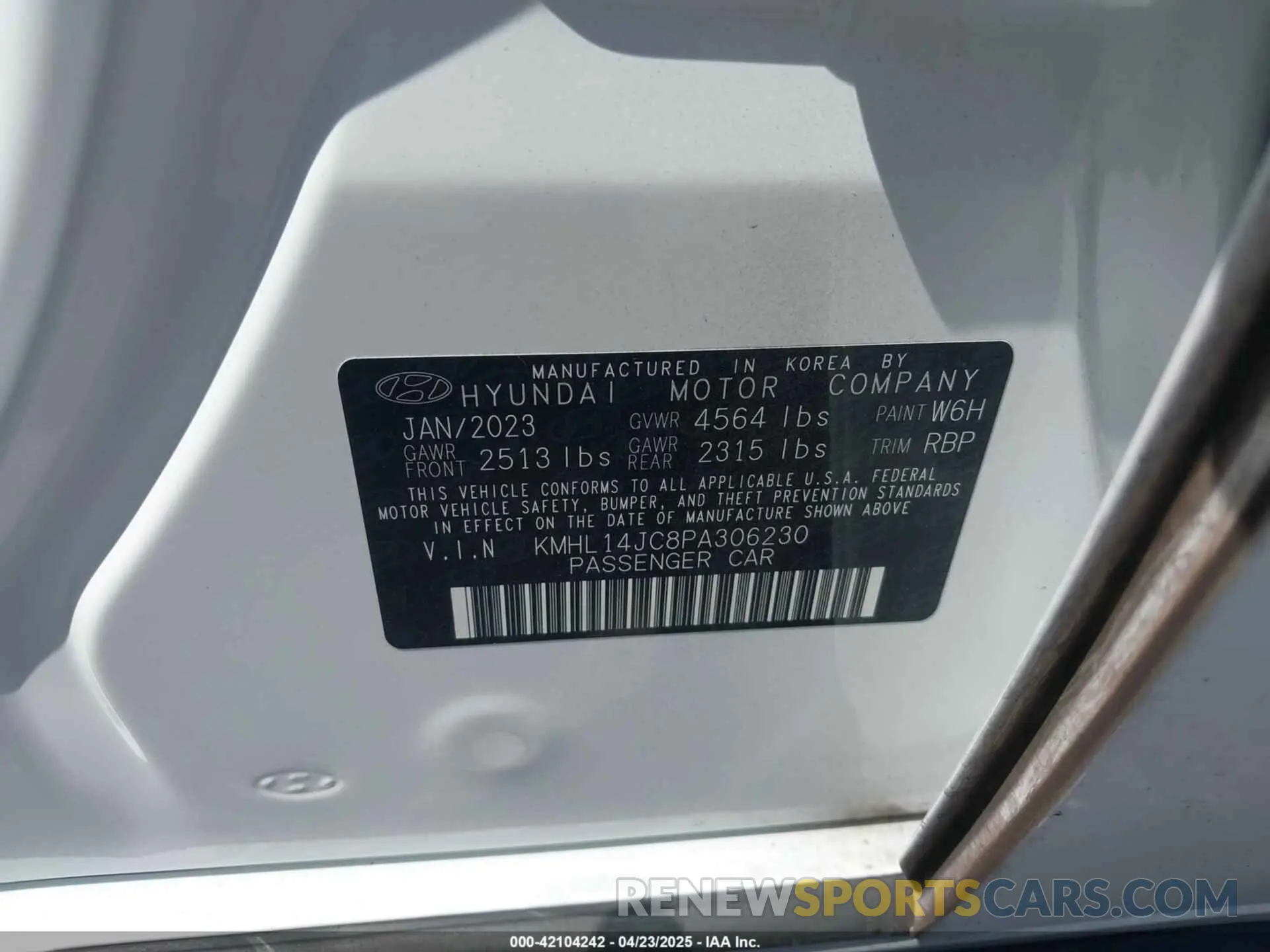9 fotografías del automóvil dañado KMHL14JC8PA306230 HYUNDAI SONATA 2023
