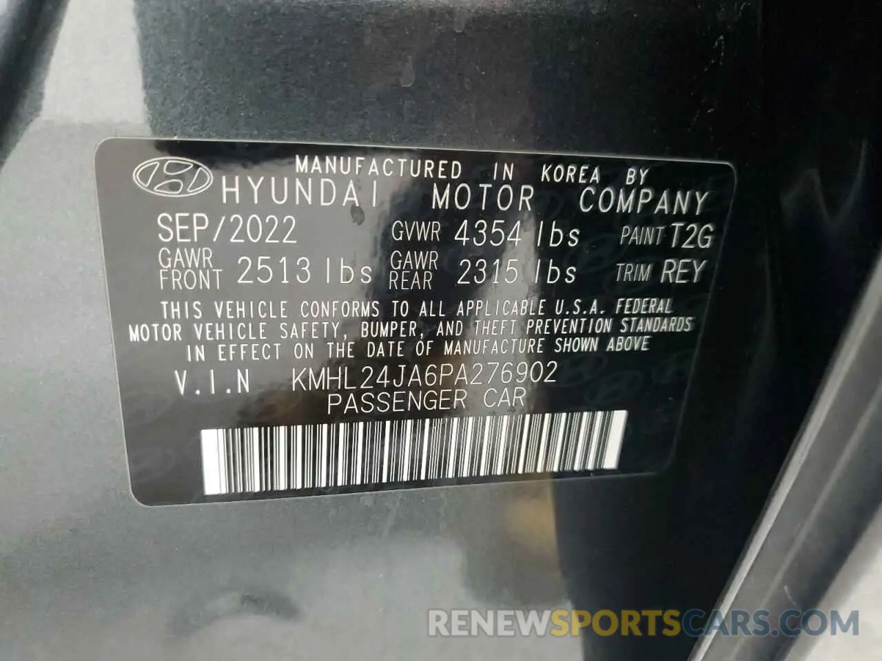 12 fotografías del automóvil dañado KMHL24JA6PA276902 HYUNDAI SONATA 2023