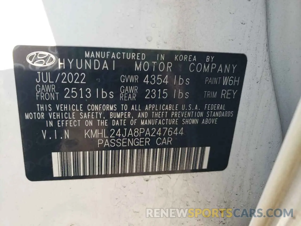 12 fotografías del automóvil dañado KMHL24JA8PA247644 HYUNDAI SONATA 2023