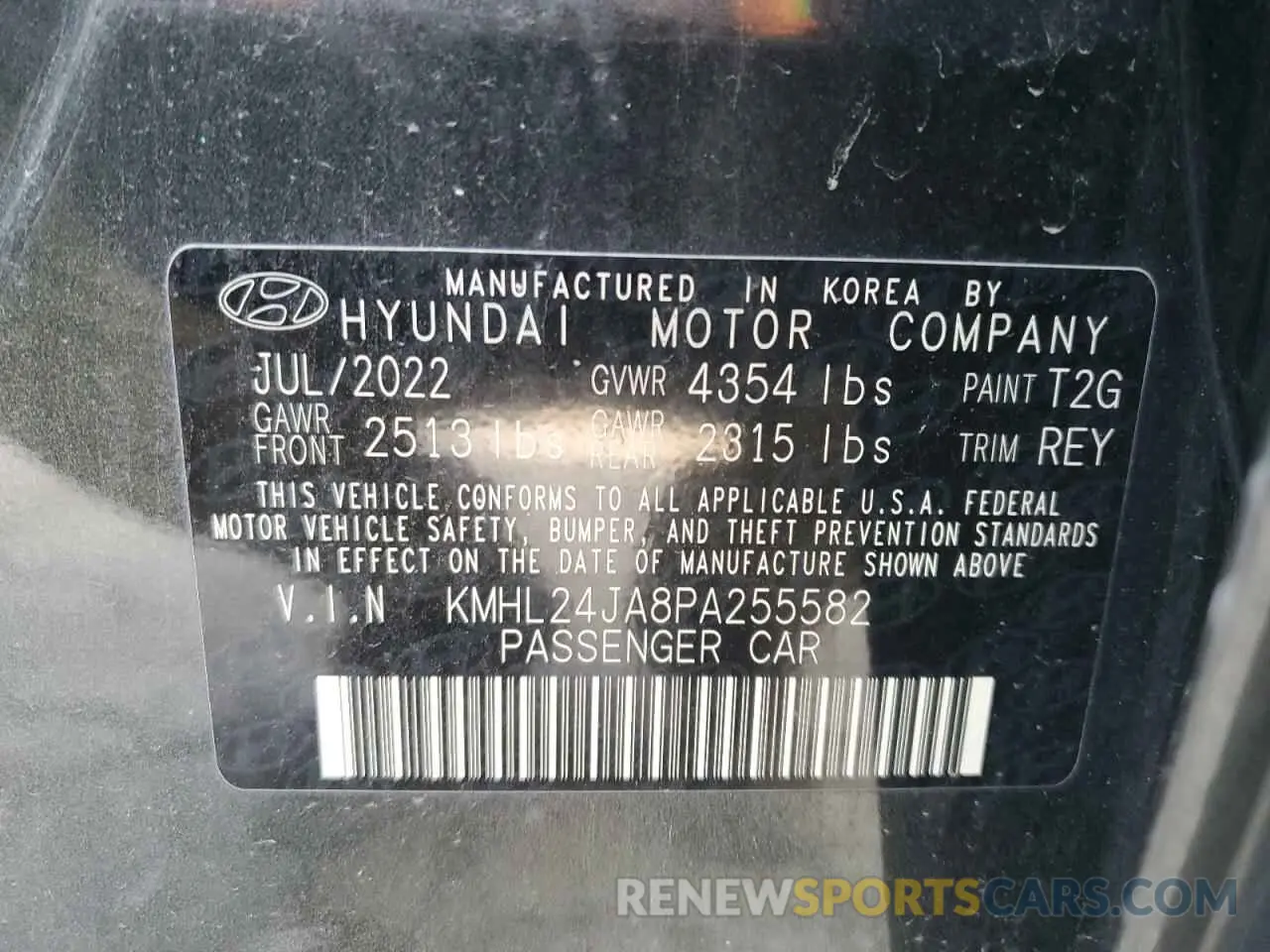 12 fotografías del automóvil dañado KMHL24JA8PA255582 HYUNDAI SONATA 2023