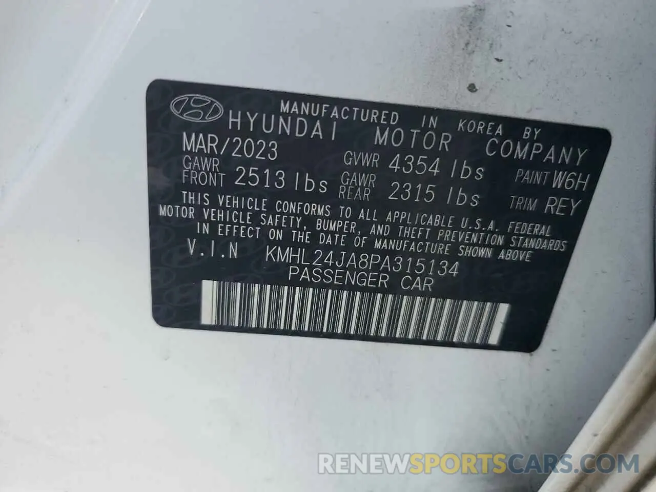 12 fotografías del automóvil dañado KMHL24JA8PA315134 HYUNDAI SONATA 2023