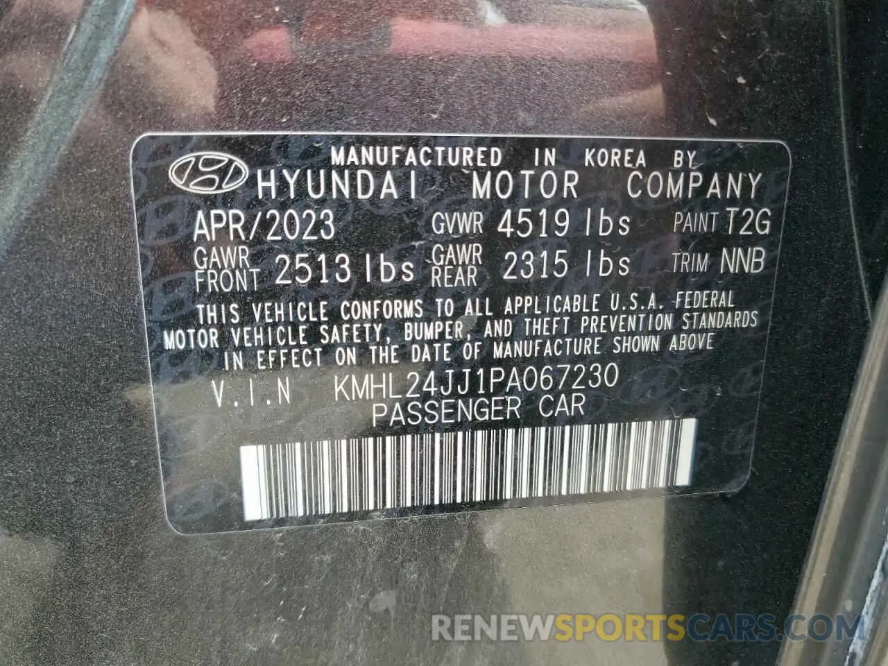 12 fotografías del automóvil dañado KMHL24JJ1PA067230 HYUNDAI SONATA 2023