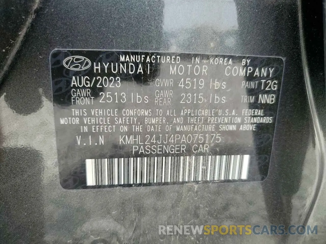 13 fotografías del automóvil dañado KMHL24JJ4PA075175 HYUNDAI SONATA 2023