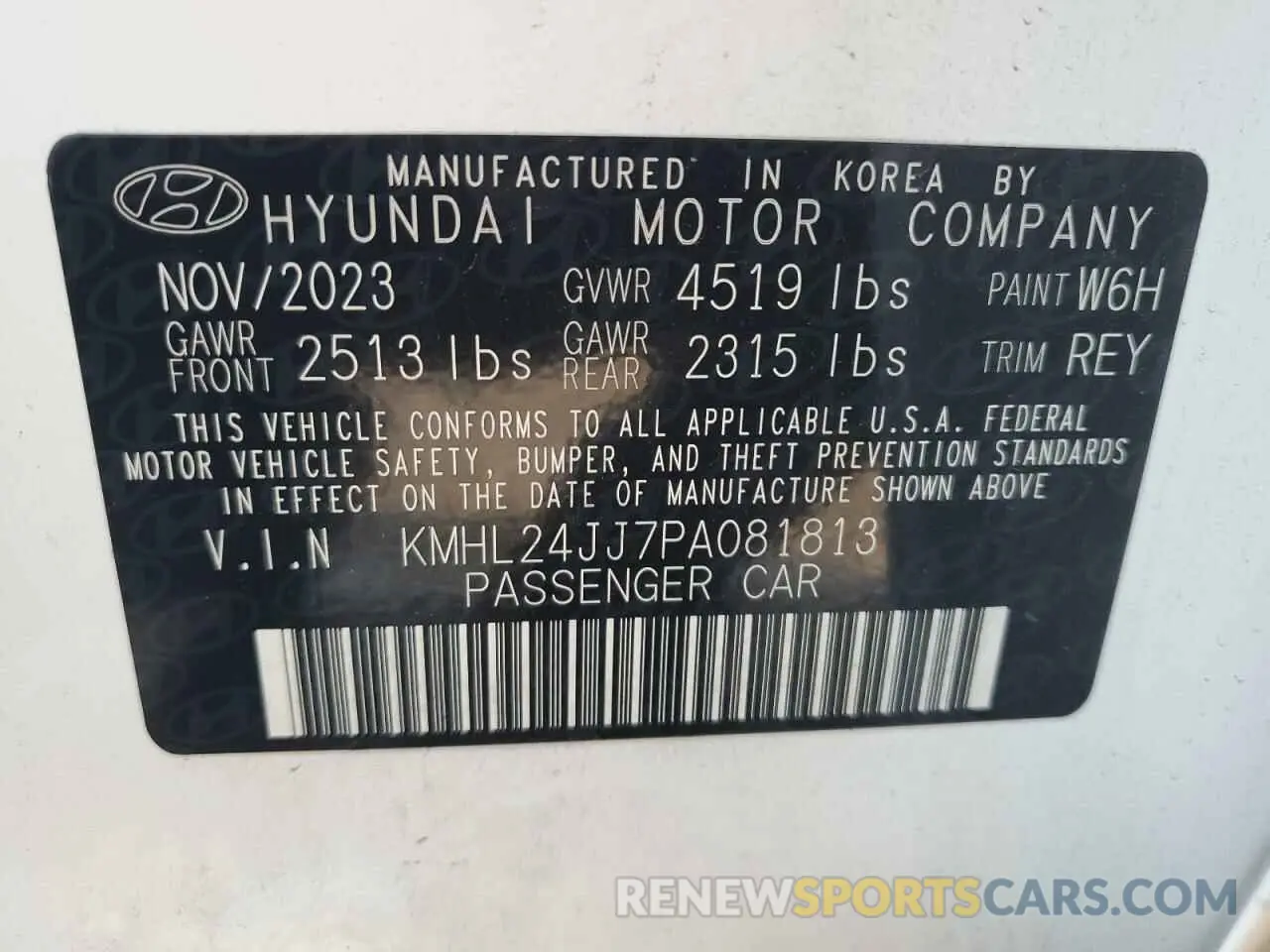 12 fotografías del automóvil dañado KMHL24JJ7PA081813 HYUNDAI SONATA 2023