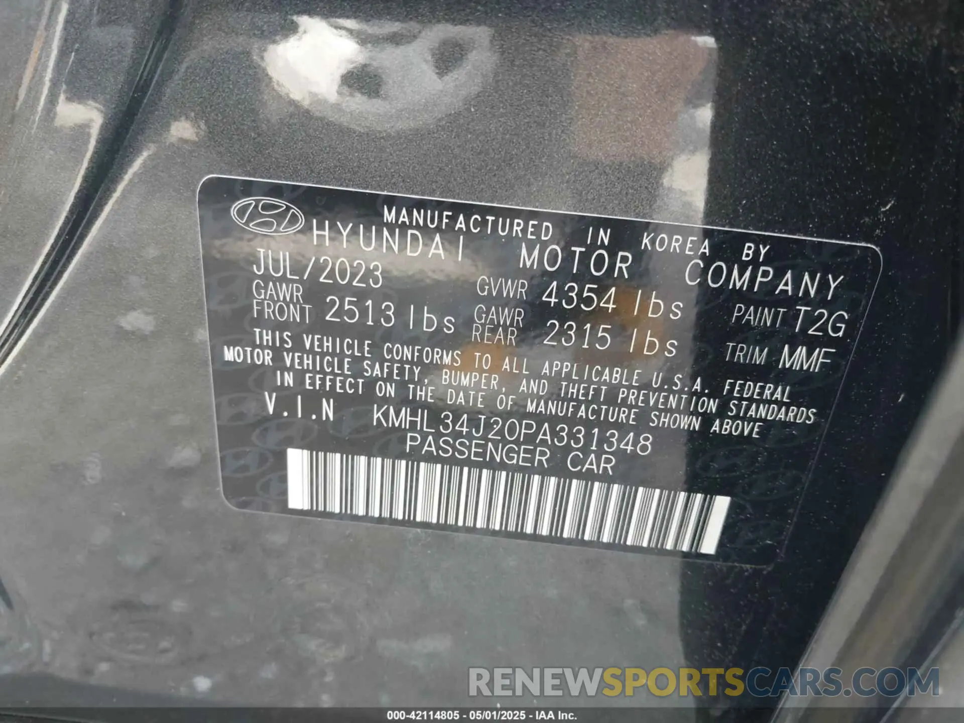 9 fotografías del automóvil dañado KMHL34J20PA331348 HYUNDAI SONATA 2023