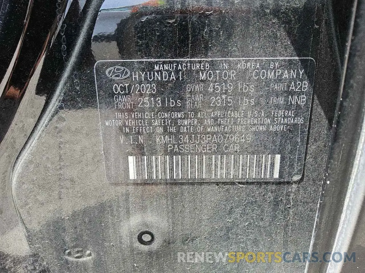 12 fotografías del automóvil dañado KMHL34JJ3PA079649 HYUNDAI SONATA 2023