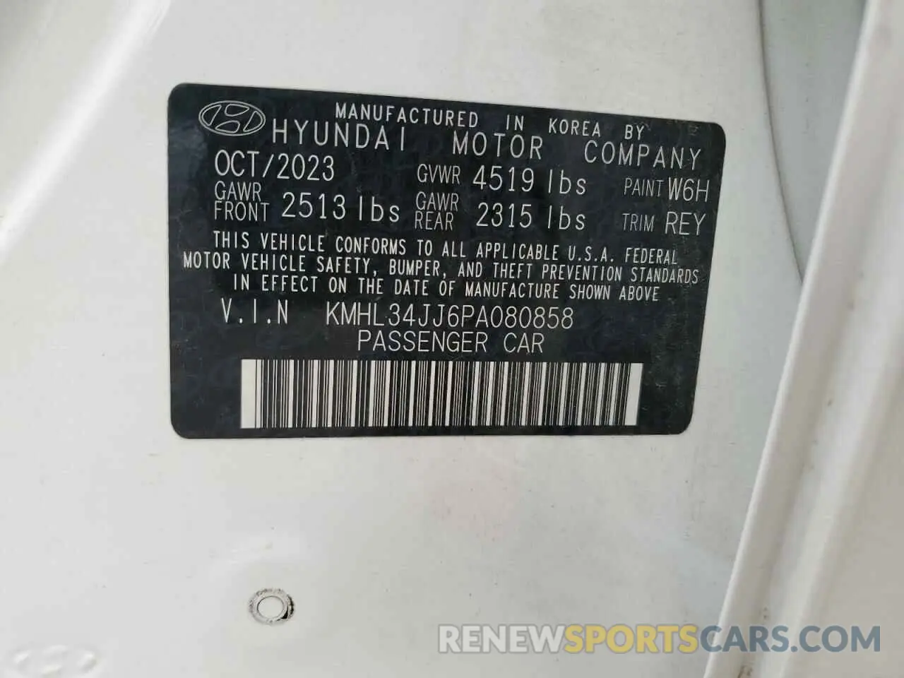 12 fotografías del automóvil dañado KMHL34JJ6PA080858 HYUNDAI SONATA 2023