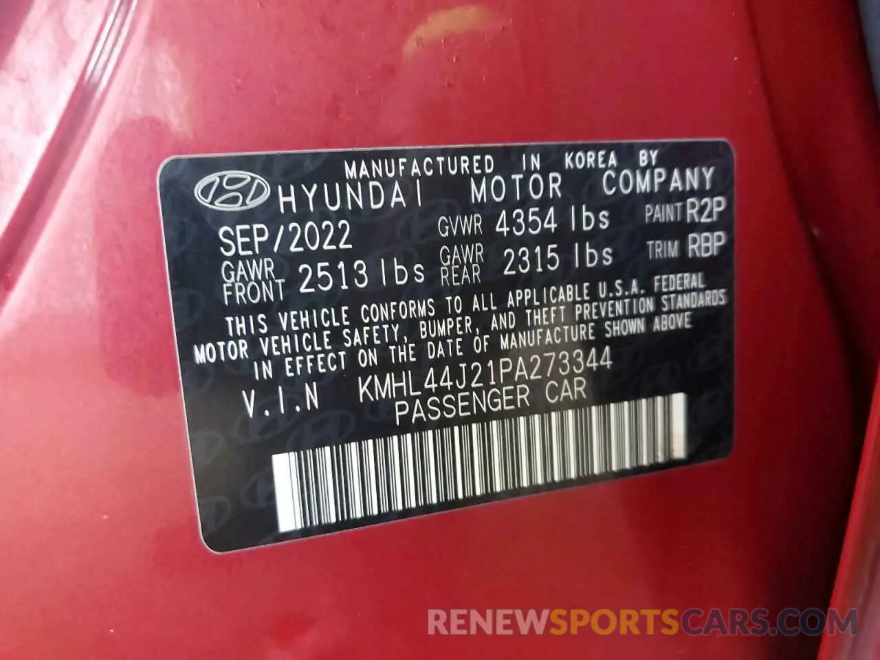 12 fotografías del automóvil dañado KMHL44J21PA273344 HYUNDAI SONATA 2023