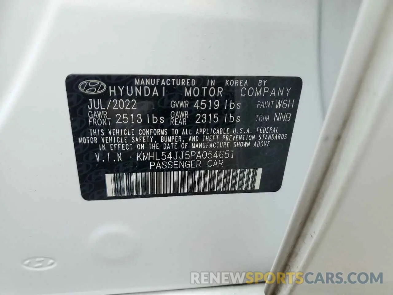 12 fotografías del automóvil dañado KMHL54JJ5PA054651 HYUNDAI SONATA 2023