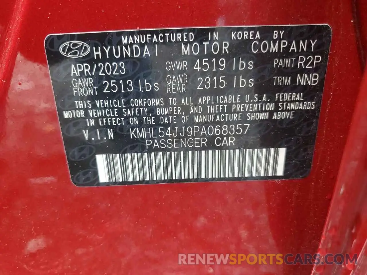12 fotografías del automóvil dañado KMHL54JJ9PA068357 HYUNDAI SONATA 2023