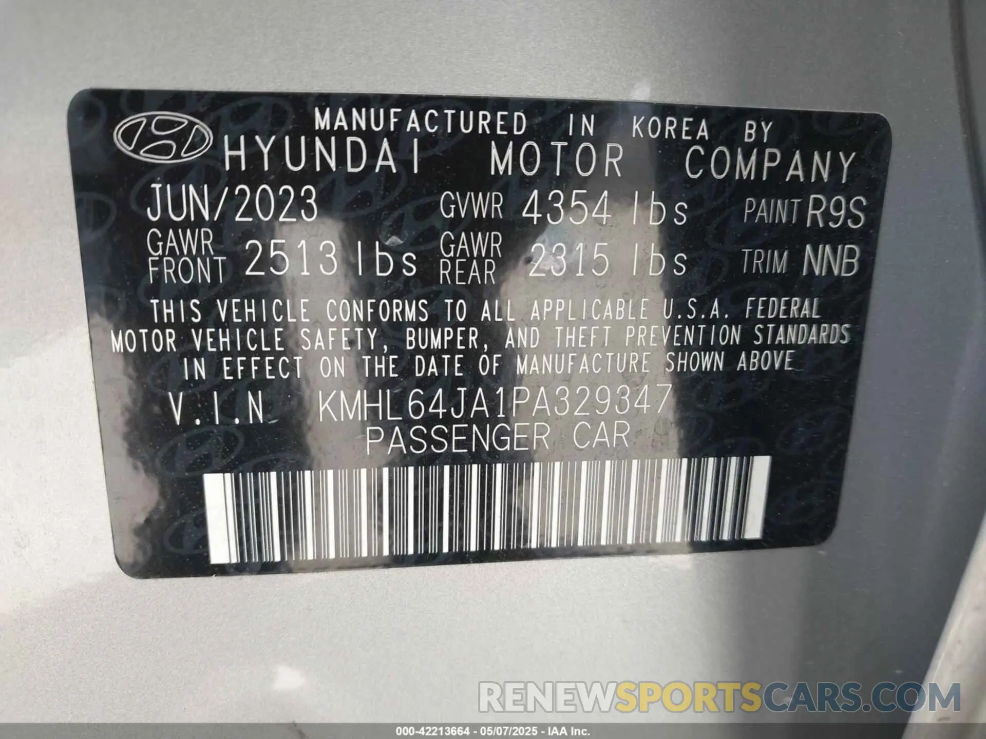 9 fotografías del automóvil dañado KMHL64JA1PA329347 HYUNDAI SONATA 2023