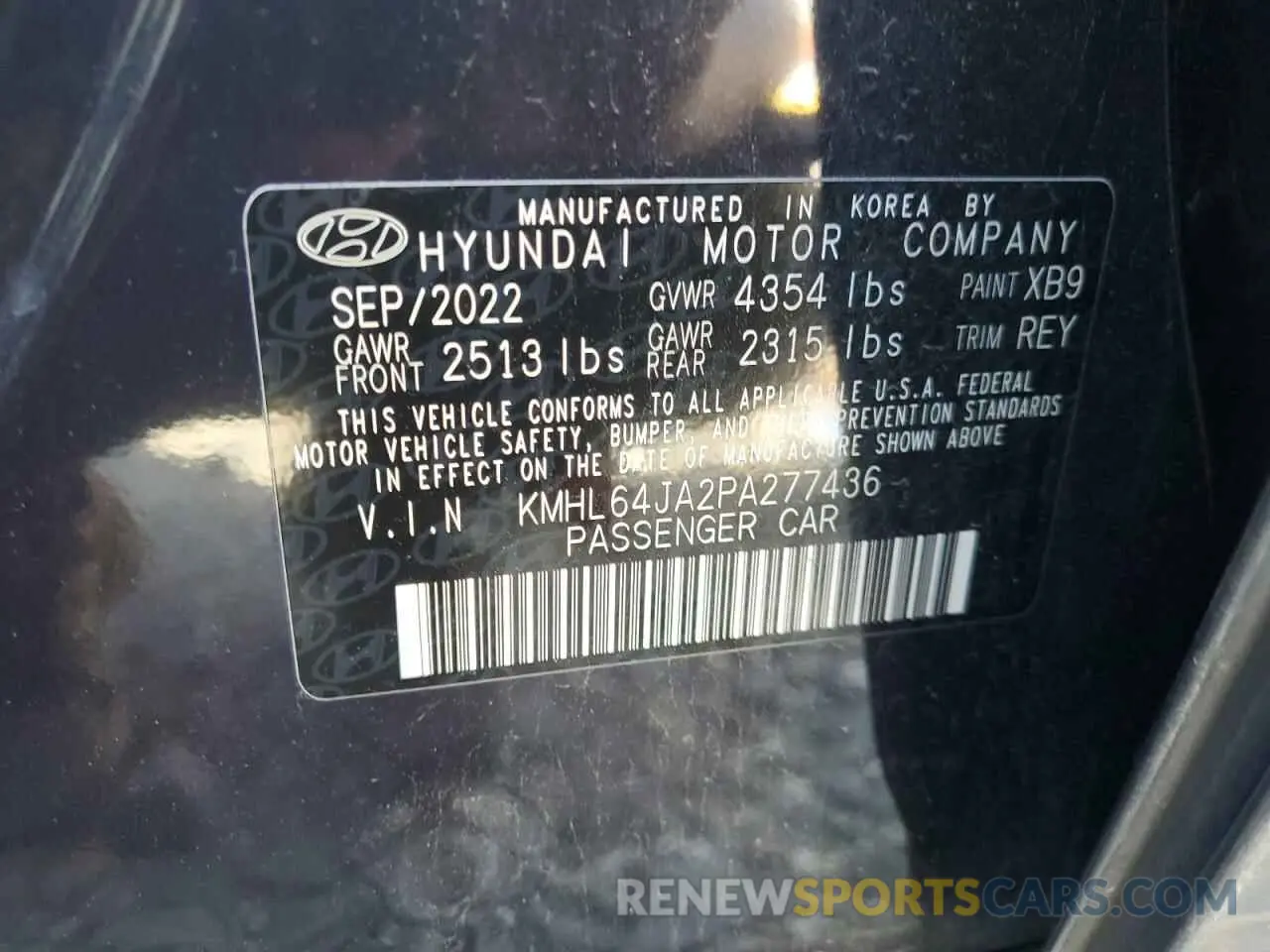 12 fotografías del automóvil dañado KMHL64JA2PA277436 HYUNDAI SONATA 2023