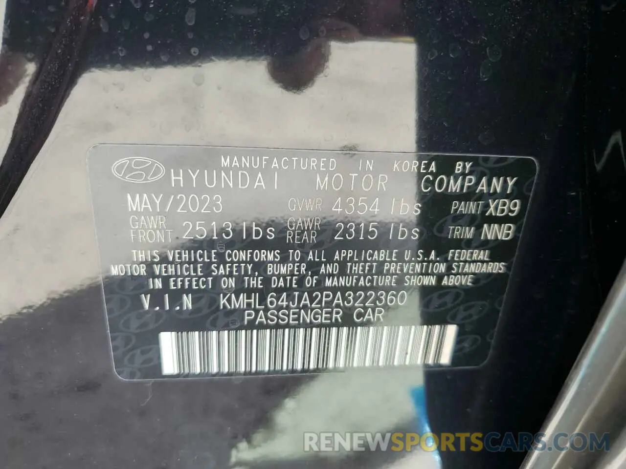 14 fotografías del automóvil dañado KMHL64JA2PA322360 HYUNDAI SONATA 2023