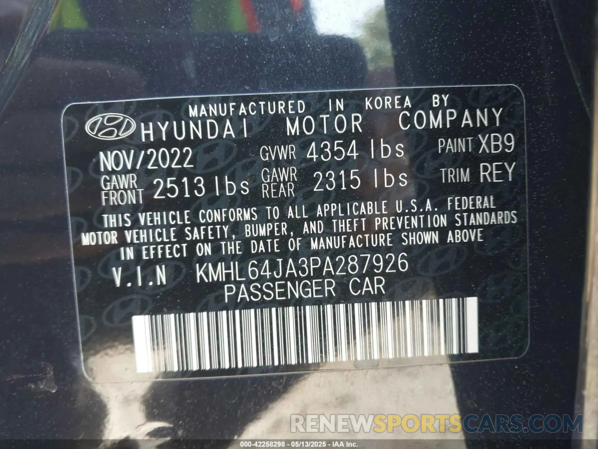 9 fotografías del automóvil dañado KMHL64JA3PA287926 HYUNDAI SONATA 2023