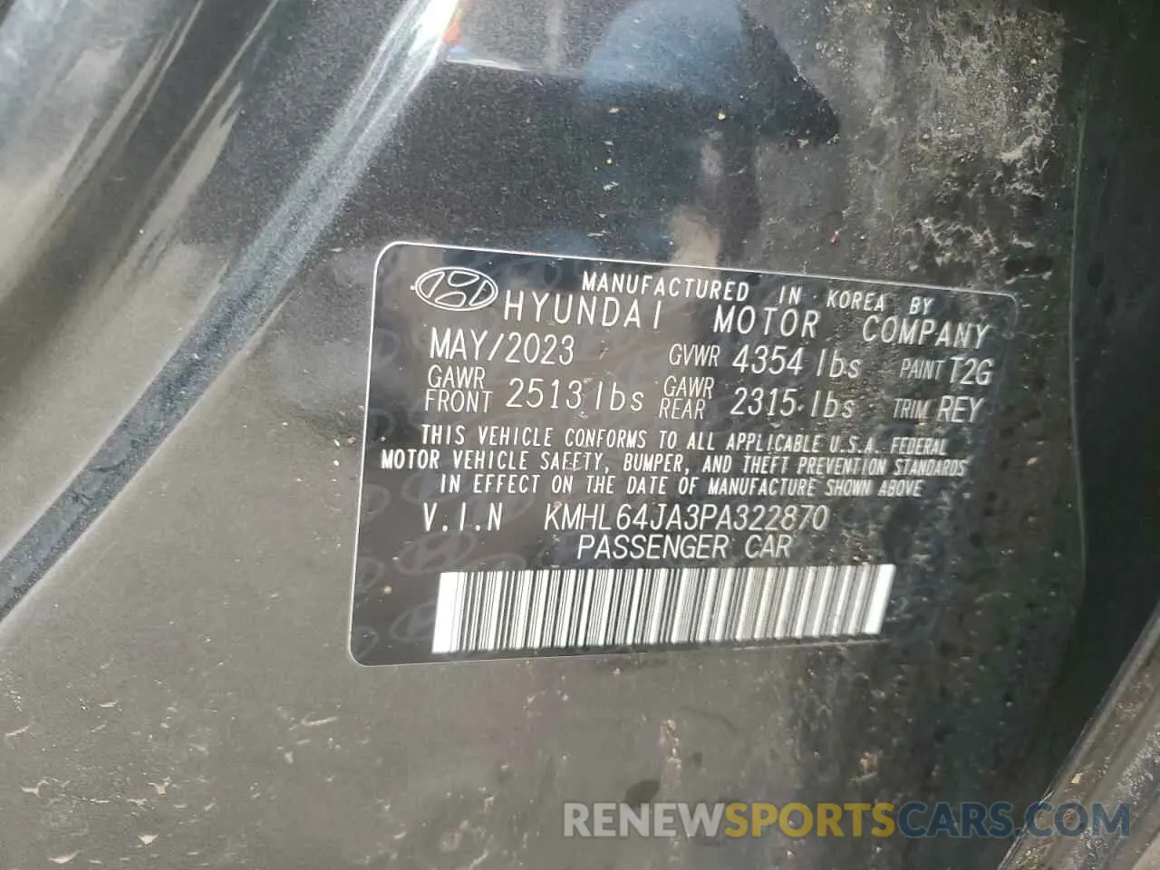 12 fotografías del automóvil dañado KMHL64JA3PA322870 HYUNDAI SONATA 2023