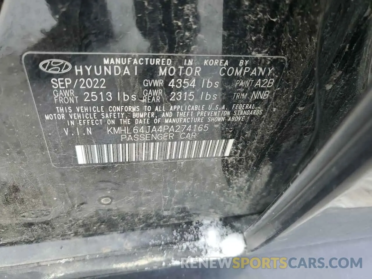 12 fotografías del automóvil dañado KMHL64JA4PA274165 HYUNDAI SONATA 2023