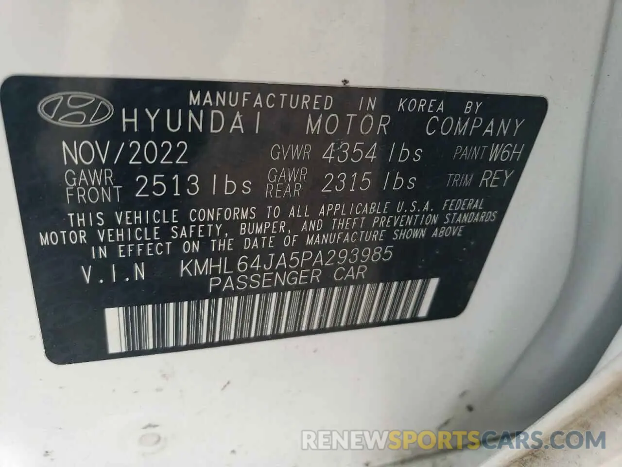 12 fotografías del automóvil dañado KMHL64JA5PA293985 HYUNDAI SONATA 2023