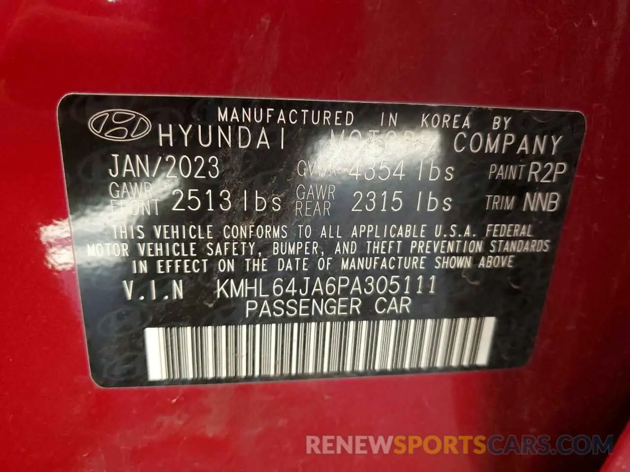 14 fotografías del automóvil dañado KMHL64JA6PA305111 HYUNDAI SONATA 2023