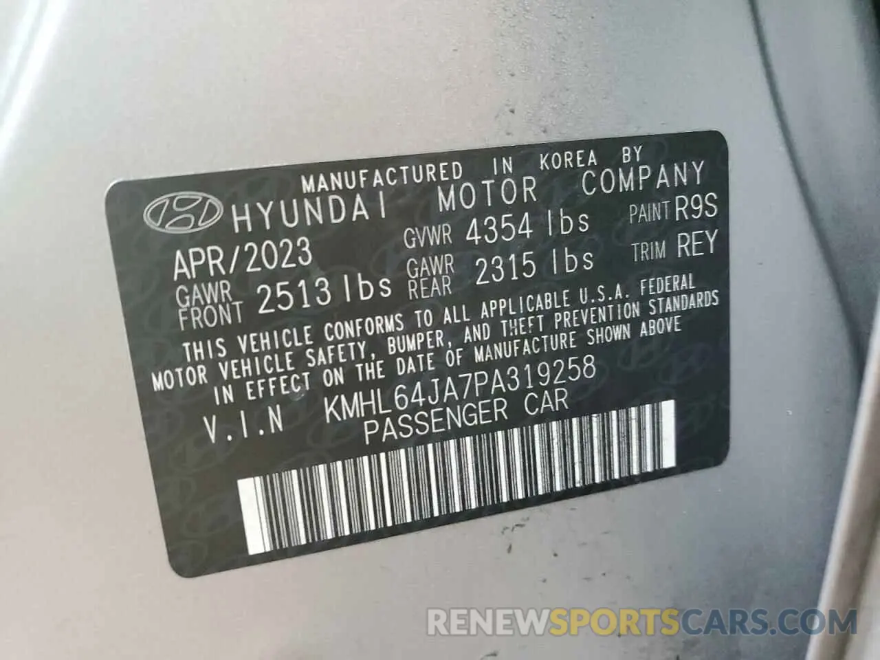 12 fotografías del automóvil dañado KMHL64JA7PA319258 HYUNDAI SONATA 2023