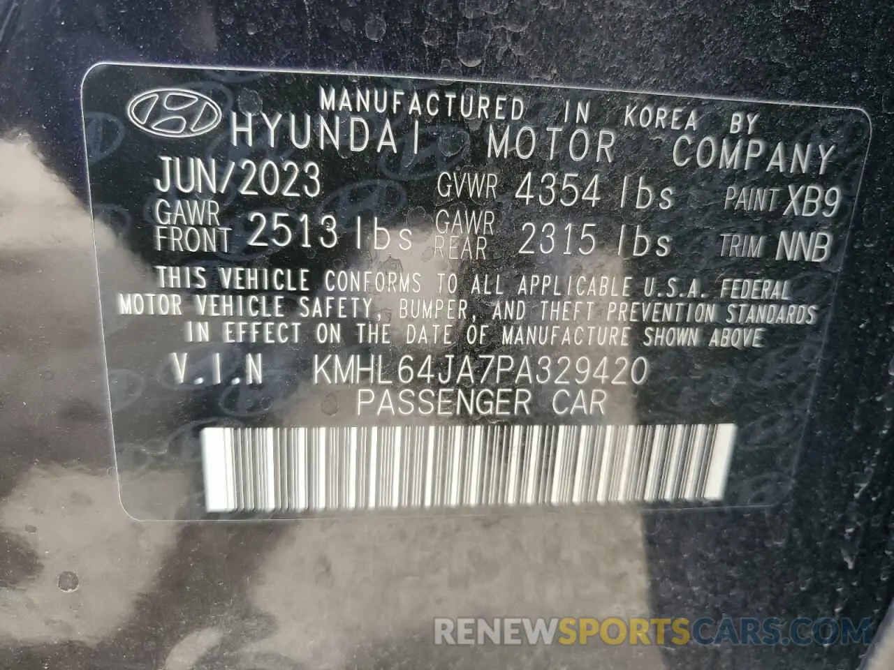 13 fotografías del automóvil dañado KMHL64JA7PA329420 HYUNDAI SONATA 2023