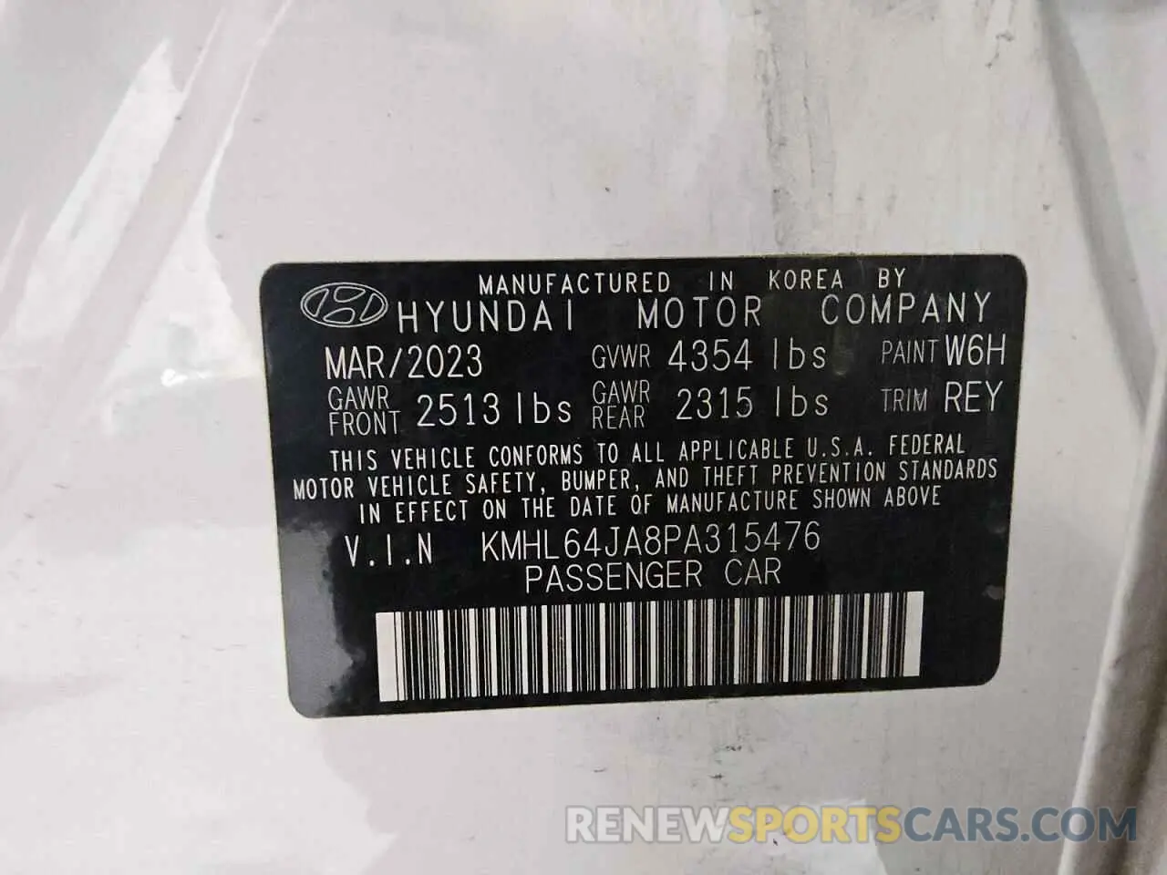 12 fotografías del automóvil dañado KMHL64JA8PA315476 HYUNDAI SONATA 2023