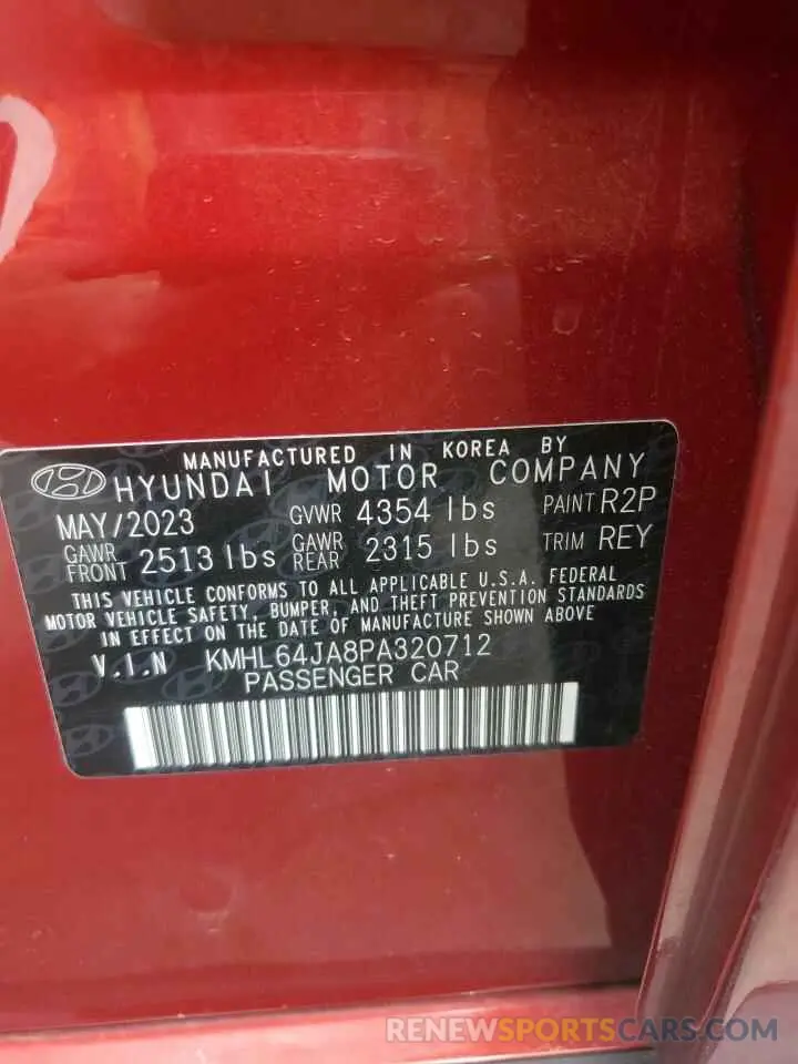 12 fotografías del automóvil dañado KMHL64JA8PA320712 HYUNDAI SONATA 2023