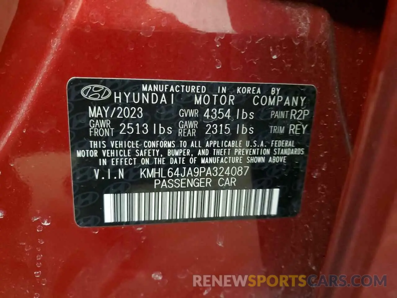 12 fotografías del automóvil dañado KMHL64JA9PA324087 HYUNDAI SONATA 2023