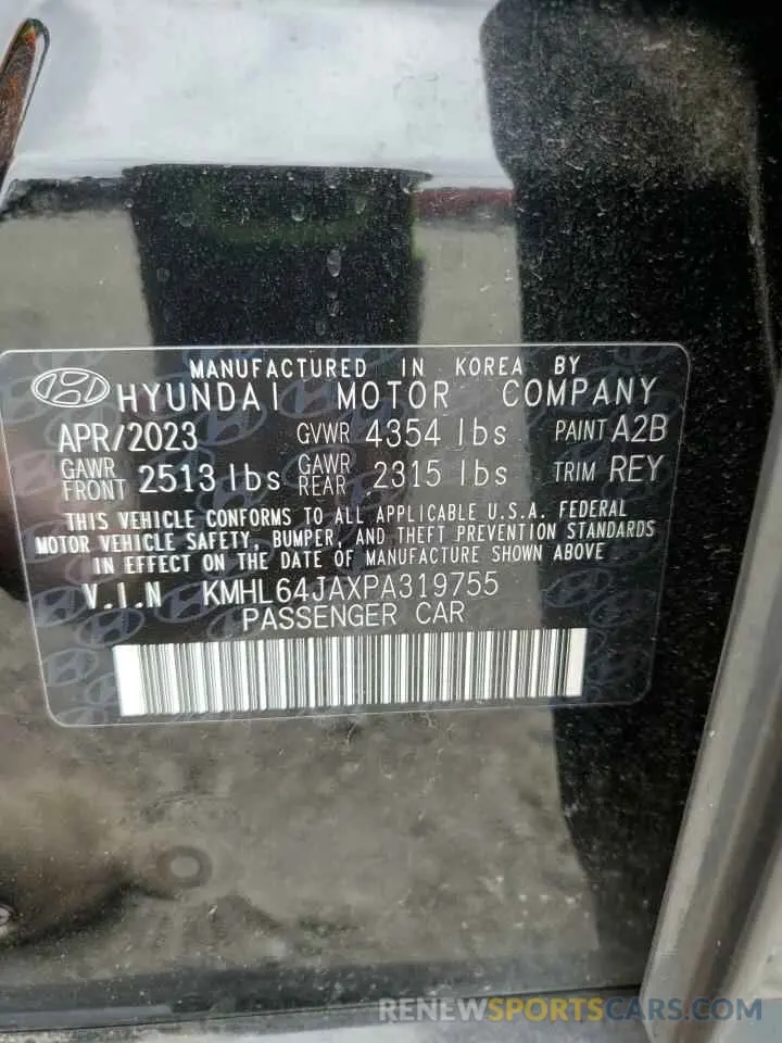 12 fotografías del automóvil dañado KMHL64JAXPA319755 HYUNDAI SONATA 2023