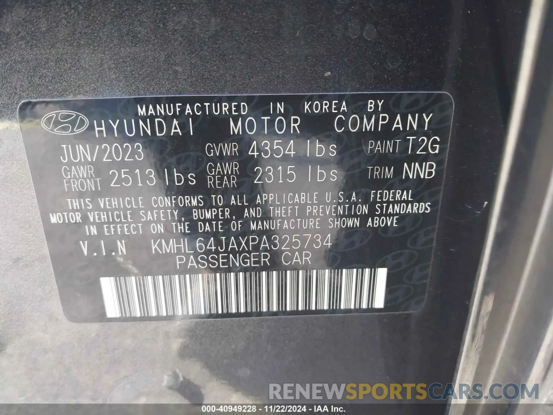 9 fotografías del automóvil dañado KMHL64JAXPA325734 HYUNDAI SONATA 2023