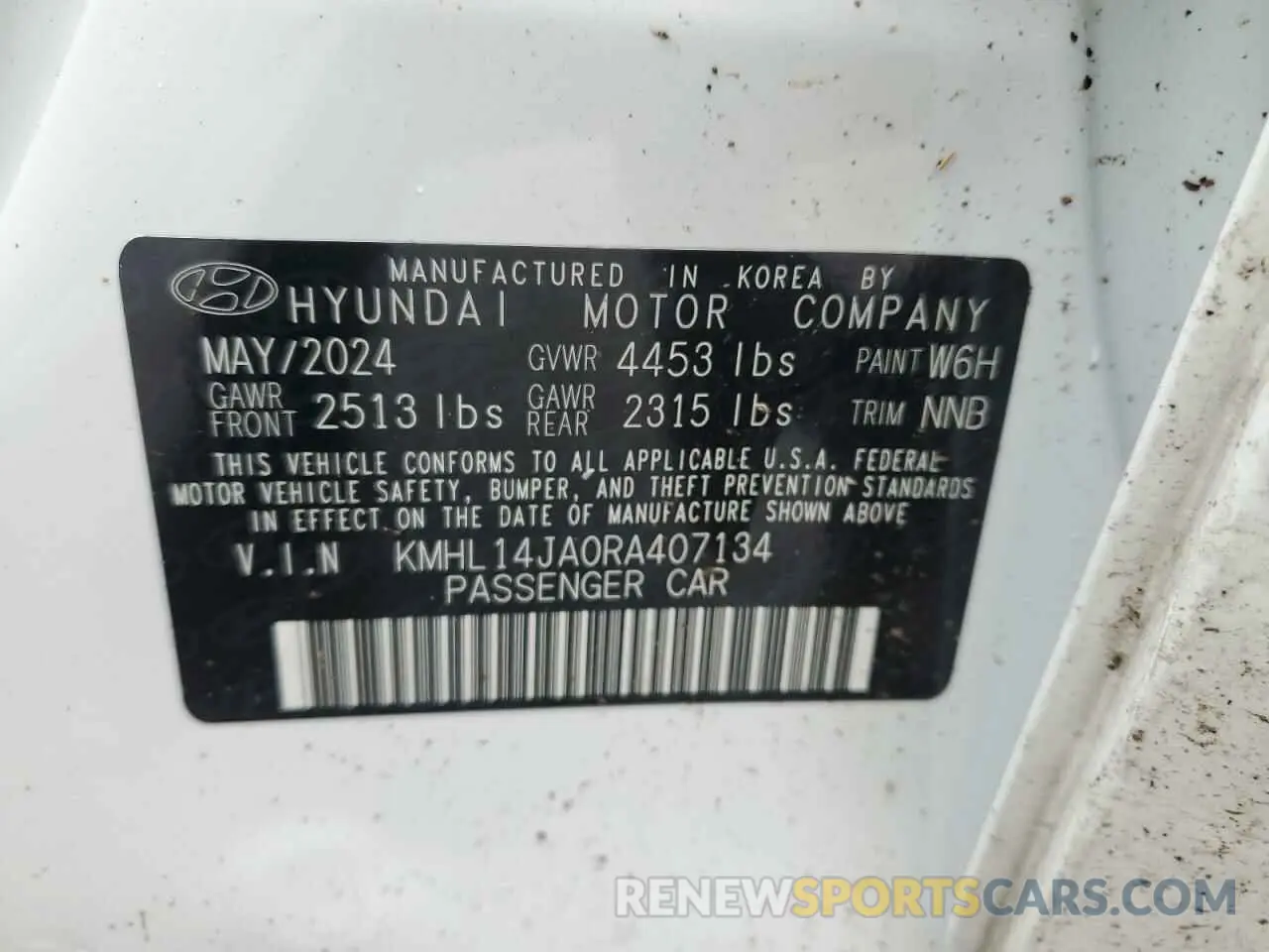 12 fotografías del automóvil dañado KMHL14JA0RA407134 HYUNDAI SONATA 2024