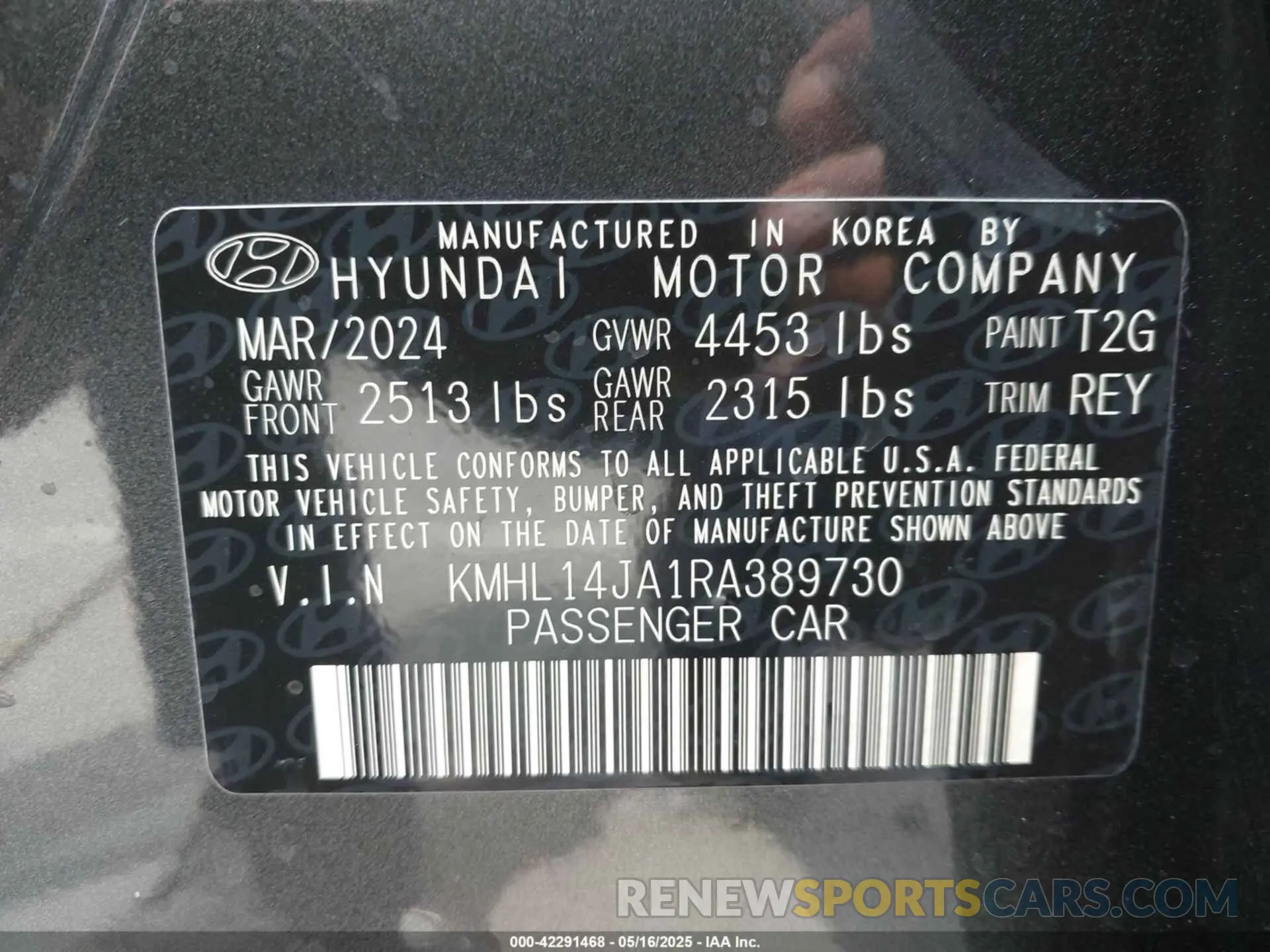 9 fotografías del automóvil dañado KMHL14JA1RA389730 HYUNDAI SONATA 2024