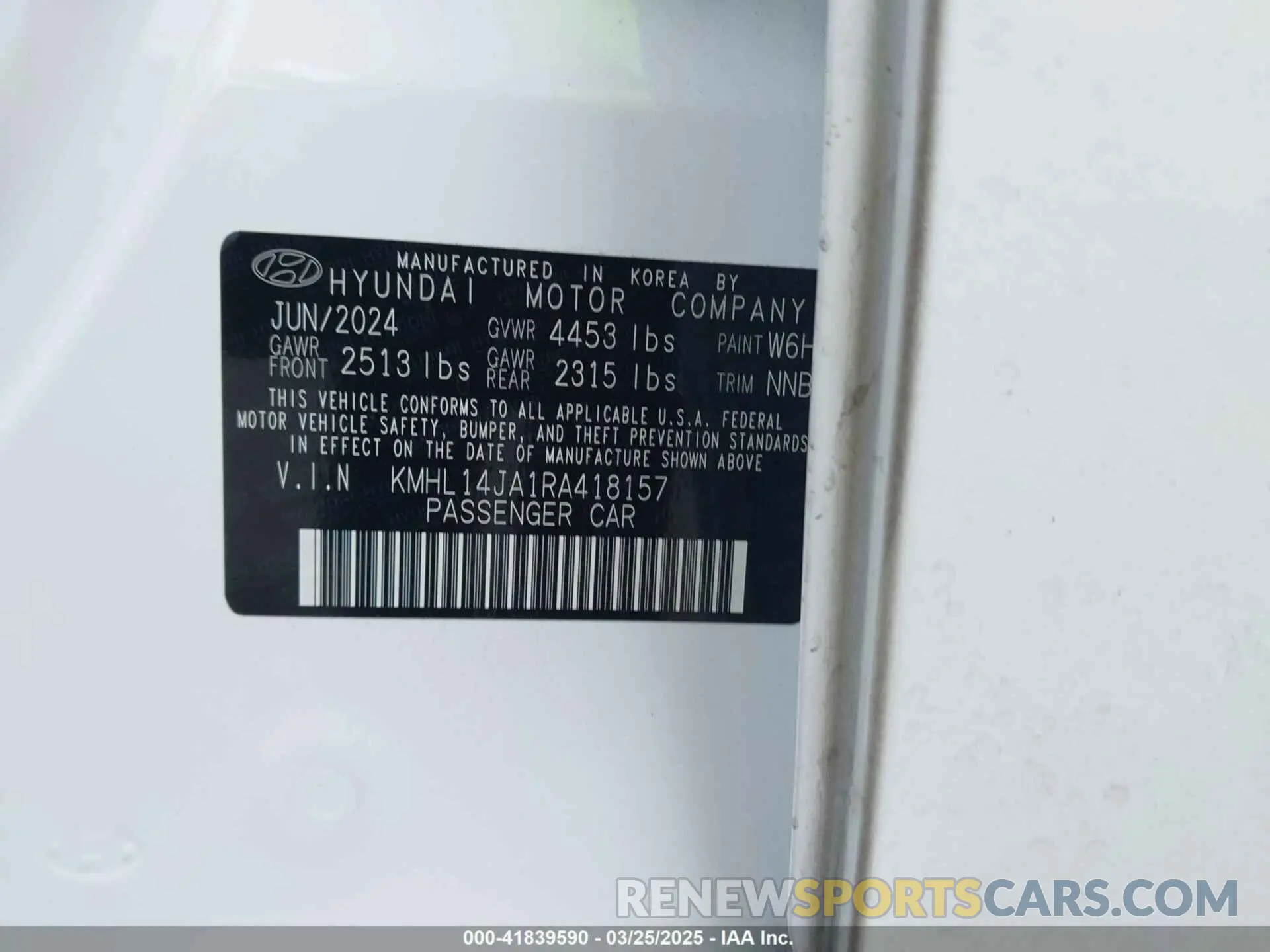 9 fotografías del automóvil dañado KMHL14JA1RA418157 HYUNDAI SONATA 2024